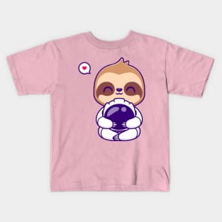 Cute Sloth Astronaut Sitting Cartoon Kids T-Shirt